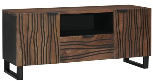 LoogCape Meuble TV en noyer - 105 x 33 x 46 cm - En bois - Montage mural - Avec tiroir - 2 portes - Étagère - Pour salon, chambre à coucher - Design minimaliste