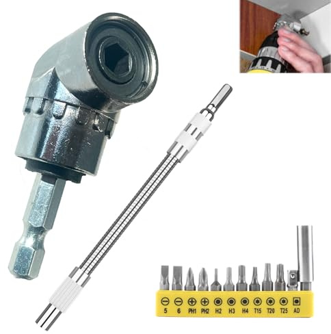 2026 New Angular Tool Screw Holder, 105 Degree Right Angle Drill bit Holder, with Multifunctional Elbow Screwdriver Head Set, Suitable for Working in Narrow Spaces (Short)
