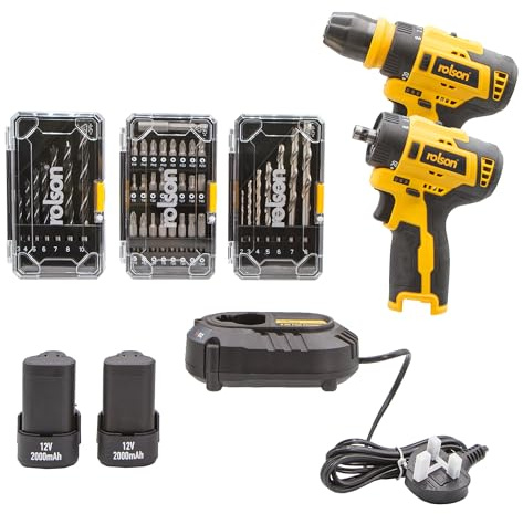 Rolson 70723 2-in-1 Brushless 12V Cordless Drill & Impact Driver Set