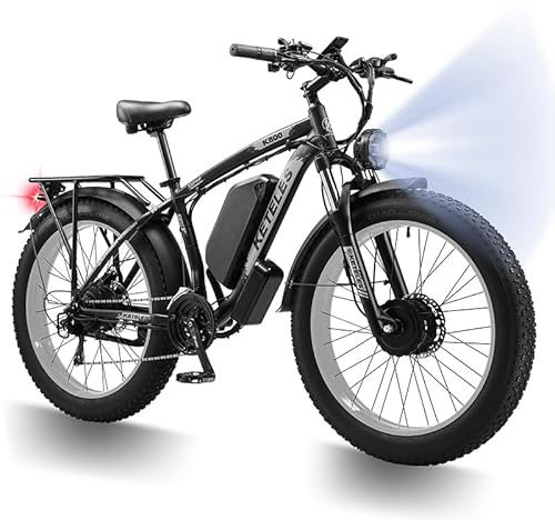 QIKAITU E Bike, 48V 23Ah Akku Elektrofahrrad Ebike mit Telefonhalter, E Fatbike mit 26x4.0 Fat Tire, 250W E-Bike 120KM Range 21-Gang-Getriebe Hydraulische Scheibenbremsen (Weiß)