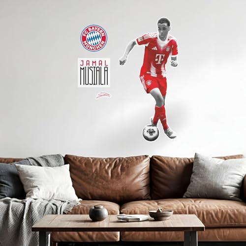 K&L Wall Art Wandtattoo FC Bayern München Spieler 2025/26 | Fußball-Wandsticker Bundesliga FCB | Offizielles Lizenzprodukt (Jamal Musiala, 48x70 cm, FCB)