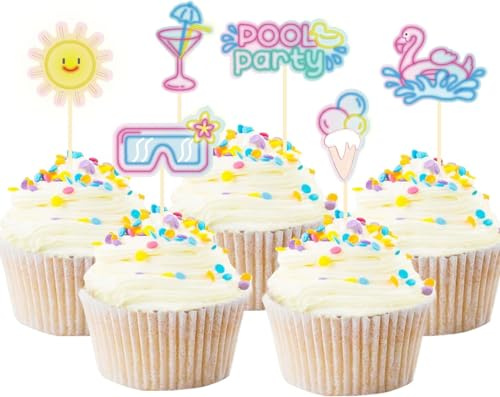 30 Stück Tortendeko Poolparty Cupcake Topper Muffin Topper Sommer Party Hawaii Torten Deko Beachparty Kuchendeko