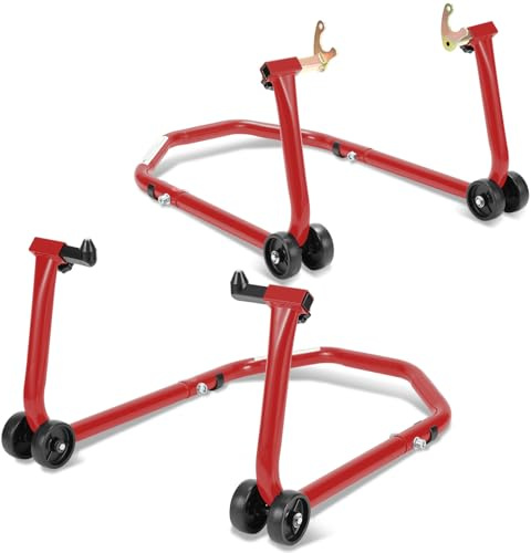 Peviasot Motorradständer hinten & vorn Motorrad Set, Motorradheber Motorrad Ständer Motorrad Heber mit 4 Rollen Motorrad Hebebühne, Stabilität, Belastbar bis 300 kg (Rot)