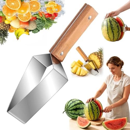 Wassermelonenschneider Edelstahl, Melonenschneider mit Verstärktem Draht für Gleichmäßige Stücke, leicht zu Reinigen Obstschneider, Tragbares Schneidewerkzeug für Küche, Party & Camping