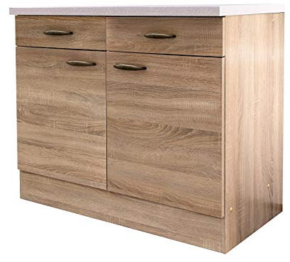 Flex-Well Küchenschrank HERNE - Unterschrank - 2-türig, 2 Schubladen - Breite 100 cm - Eiche Sonoma