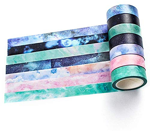 YUBBAEX Galaxy Washi Tape Set Starry Printed Extra Long Decorative Tapes for Arts, DIY Crafts, Journals, Planners, Scrapbook, Wrapping (Galaxy 7 Rolls)