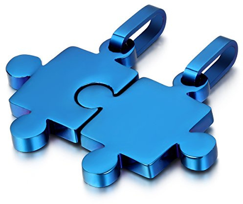 JewelryWe Schmuck 2PCS Paare Halskette Partnerketten Freundschaftsketten Partneranhänger Edelstahl I Love You Herz Puzzle Anhänger Kette mit kostenlos Gravur