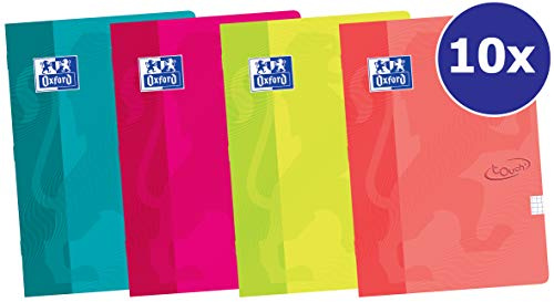 Oxford Touch Notizbuch liniert 10er Pack 4 Farben A5 72 Seiten 90g Flexibler Kartondeckel