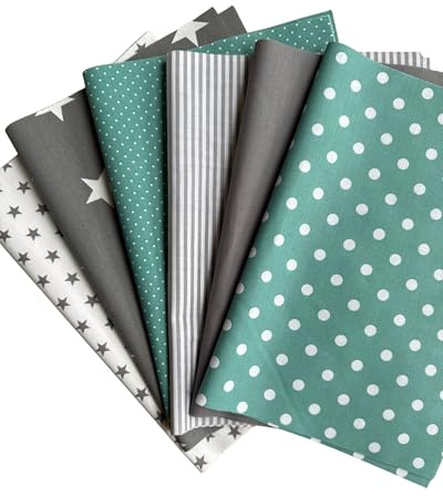 babrause® Stoffpaket Patchwork Baumwollstoffe 12 x (25x35cm) (Pfefferminz Grau Weiß)