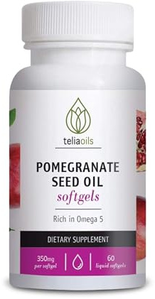 Teliaoils Pomegranate Supplement with Linseed Oil – 60 Liquid Softgels – Cold-Pressed Pomegranate Seed Oil for Antioxidant & Skin Support – Omega 5 & Polyphenols for Men & Women
