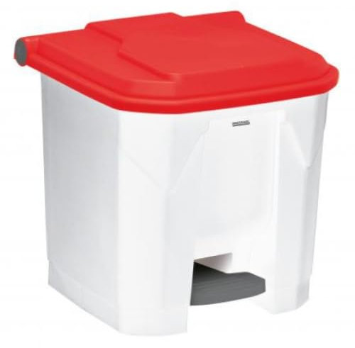 Poubelle à pédale Utilo - 30l - blanc / rouge