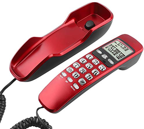 Función de borrado Pantalla LCD Teléfono, Mini Teléfono con Cable Wir, Fijo y residencial para Oficina en casa (Rojo)