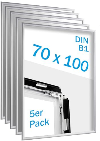 SPRINTIS - Klapprahmen, 5 Stück, Alu Rahmen, Posterrahmen, Aluminium, Silber (DIN B1)