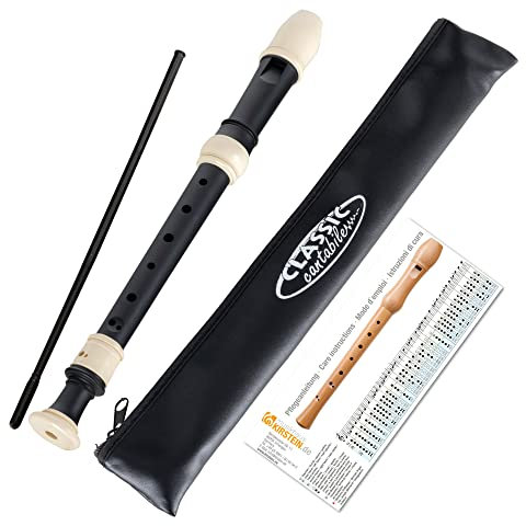 Classic Cantabile Stellina Sopranblockflöte - C-Sopran - Barocke Griffweise - Kunststoff-Blockflöte - Ideal für Einsteiger und Fortgeschrittene - Tasche, Wischerstab und Grifftabelle - Schwarz