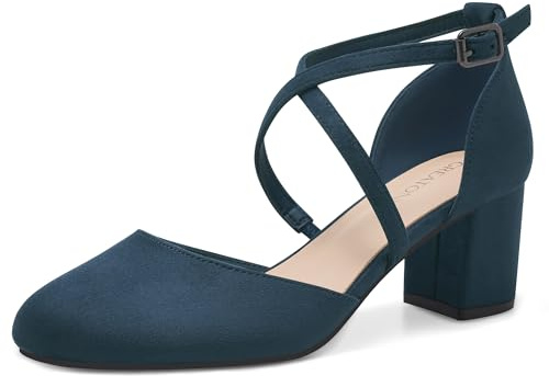 Greatonu Dampumps rempumps spännpumps sandal med kors ankelrem blockhäl stängd spets glitter pumps – perfekt för bröllop och fester, blå, 41 EU