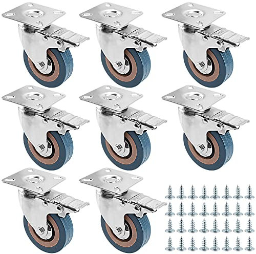 ZOENHOU 8 Pcs 400KG Castor Wheels, Heavy Duty Castors with Brakes and Screws 50mm, Swivel Trolley Wheels Industrial Plate Casters for Furniture, 400KG Loading Capacity
