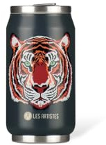LES ARTISTES Paris A-4265, Canette isotherme, 280 ml, Gourde isotherme sans BPA, Réutilisable, Bec verseur rabattable avec paille, Acier Inoxydable, Design Tiger