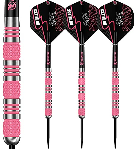 RUTHLESS RX D6107-PERS Girl Power Dart-Set, 90 % Wolframstahlspitze, gerändelt, Pink, personalisiert, 28 g