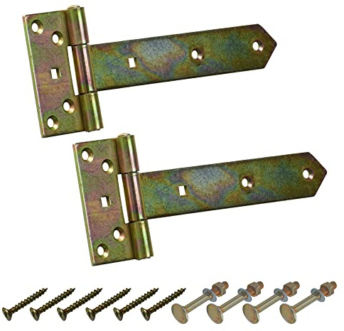 BRESKO Kreuzgehänge verzinkt T-Bänder Scharnier Torband Ladenband Türbänder Werfgehänge schwer 2er Set mit Schrauben (Gelb, 200x45x90x3 mm)