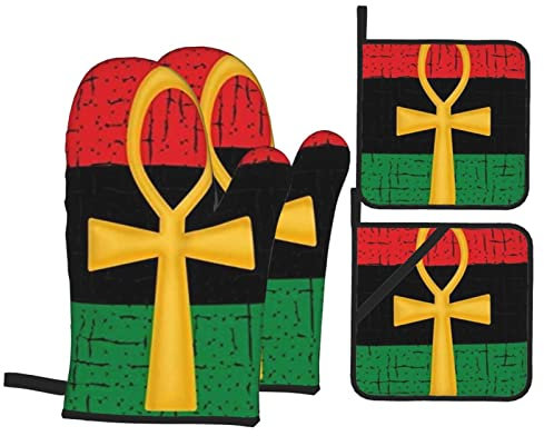 Guanti Da Barbecue Simbolo Di Divinità Egizie Ankh Rosso E Verde Resistenti Al Calore Guanti Da Cucina Professionale Presine Da Cucina Per Cucina Grill Forno