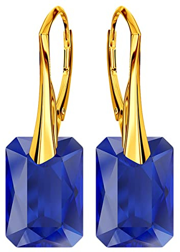 Ohrringe Damenohrringe Klapperverschluß Silber 925 Ohrhänger mit Kristallen Vergoldung mit Gelbgold 24 Karat / 750 Gold Ohrschmuck Geschenk für Frau Mädchen (Majestic Blue)