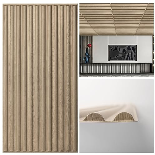 Art3d 2x4 ft Drop Ceiling Tiles in Walnut, 12-Sheet Semi-Cylinder Design 3D Wall Panels for Interior Wall Decor 24x48 inch