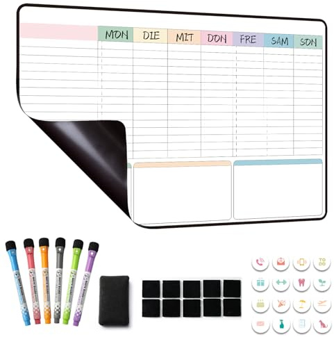 MCCORL Magnetisch Familien Haushaltsplaner, Wochenplaner und Putzplaner für Haushalt Abwischbar,Magnettafel Kühlschrank,Aufgabenplaner 42×28cm auf Deutsch