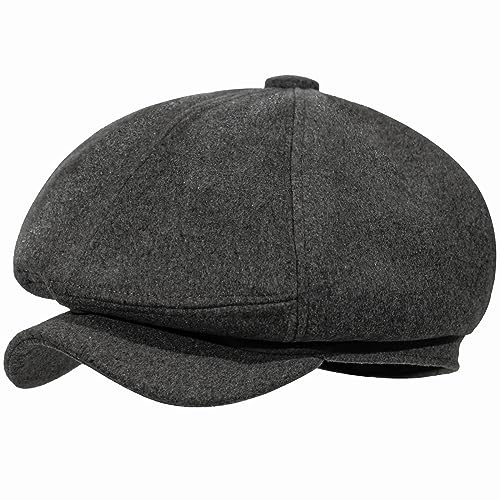 HAPPYPOP Schirmmütze Herren Schiebermütze Schwarz Driving Cabbie Jagd Flatcap Newsboy Cap