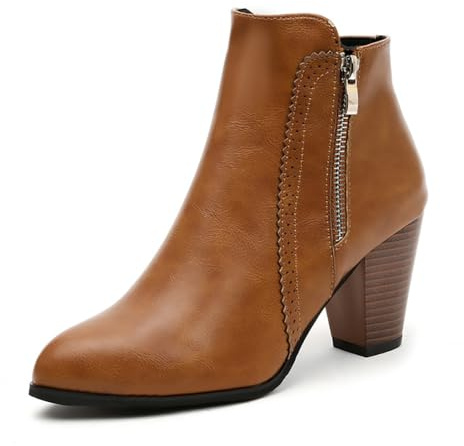 Dernolsea Ladies Chunky Block Heeled Ankle Boots Tan Size 5.5-6