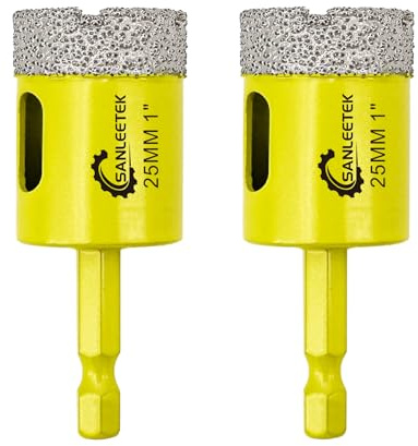 Juego de Brocas Diamante Seco - 2piezas 25mm Sierra Perforadora con Mango Hexagonal Cambio Rápido para Cerámica Porcelana Granito Mármol Cuarzo Gres SANLEETEK