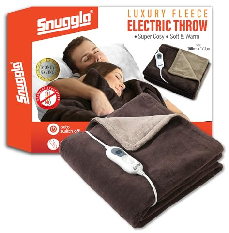 Electric Heated Blanket Throw Soft Cosy Large Fleece Over Blanket with Auto Off Timer 3 Heat Settings Detachable Controller & Machine Washable Coffee 160x120cm