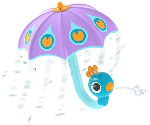 Yookidoo Fill N Rain Bath Toy - Interactive Peacock Umbrella Bathtub Play for Babies & Toddlers - Fun and Educational Water Game with Bubbles and Rainfall Effect for 1-2-Year-Olds (Purple)