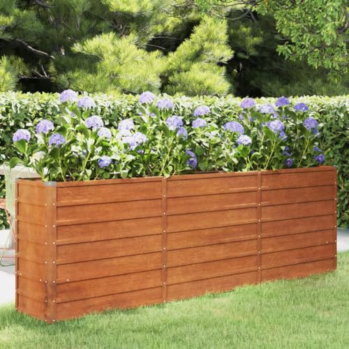 FIRBNUS Jardinière Extérieure Rouillé 240x40x77 cm Acier Corten Lit Surélevé de Balcon Anti-corrosif Pot de Jardin Pliage sûr des Bords Mobilier de Patio Suffisamment Profonde Large Cultiver Fleurs