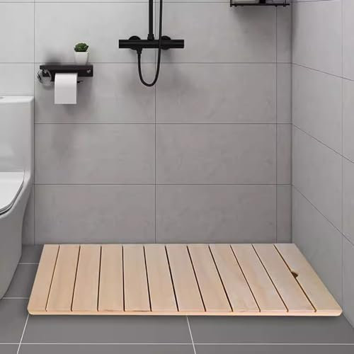 KDDEON Robuste Bambus Badematte,wasserdichte Holz Badematte,Rechteckige Lackierte Duschmatte Badvorleger,Bodenmatte und Fußmatte,Leicht zu Reinigen und Zu Tragen,für Spa,Sauna (40x45cm/16x18in)