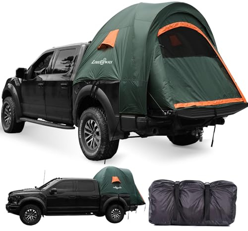 LIBERRWAY Pickup-Ladeflächenzelt, Pickup-Zelt für Ladeflächen von 1,52–1,95 m, mit Überzelt, wasserdicht, PU2000 mm, doppelwandig, für 2 Personen, für Camping und Outdoor-Reisen, Grün