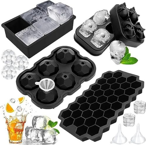 4pc Ice Cube Tray, 2 Rose Ice Cube Trays with Covers,Cavity Silicone Rose Ice Tray & Ice Ball Maker,Easy Release Large Ice Cube Form for Chilled Cocktails, Whiskey & Juice