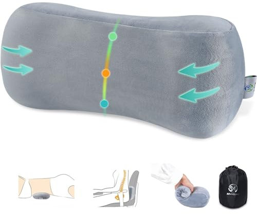 MzGro Back Lumbar Support Cushion for Office Chair - Soft Memory Foam Back Pillow for Back Pain - Bolster Cushion for Long Sitting, Driving, Travel, Bed - Versatile Pillow (Grey)