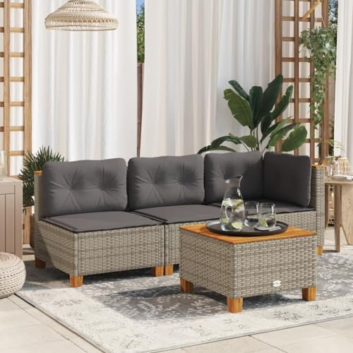ShGaxin Gartensofa mit Kissen 3-Sitzer Grau Poly Rattan, Gartenlounge, Garden Sofa, Balkonmöbel, Gartenmöbel, Loungemöbel - 365921