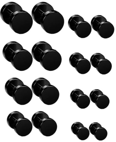 ZAMXHUG Boucle d'oreille Homme - 8 Paires Boucles d'oreilles Noir pour Hommes Femmes Acier Inoxydable Hypoallergénique Faux Plug Haltère Barbell Boucles d'oreilles Hommes Ensemble 3mm-12mm