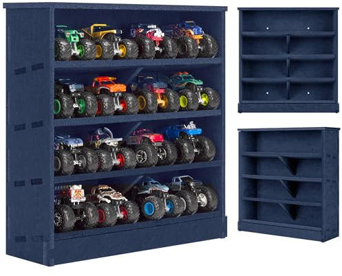 KISLANE Monstertruck-Vitrine, Wandmontage, 16 Fächer, Blau, Filz
