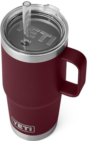 YETI Rambler Tasse à paille, en acier inoxydable avec couvercle à paille, rouge vigne sauvage, 739 ml