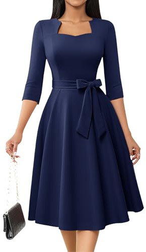 HomRain Modest Church Dresses for Women Navy Blue Cocktail Wedding Guest Semi Formal Elegant Graduation Tea Party Prom Dress for 2026 Navy L
