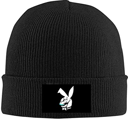 Donnie Darko Playboy Herren Stil Einfarbig Verstellbar Winter Warm Strickmütze Beanie Mütze Schwarz, Schwarz , Einheitsgröße