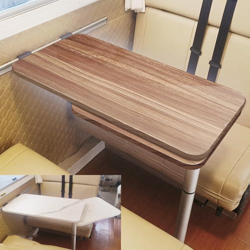 WXXSHGDW Wohnmobiltische Klappbar, Wohnmobiltisch, Wohnmobil Esstisch, Doppelschichtige Schwenkbare Tischbeine, Die Untere Tischplatte Kann Um 360 ° Gedreht Werden, für Wohnmobilanhänger(Brown)
