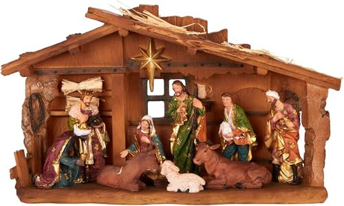 BRUBAKER Christmas Nativity Scene - 40 cm Table Nativity Scene Christmas Figure with Hand-Painted Figures Jesus, Mary, Joseph and the Kings in the Nativity Stable Under the Star - Nativity Figure