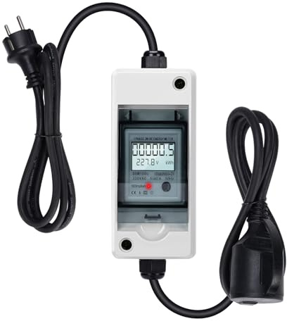 Briidea 230V Mobiler Digitaler Stromzähler, IP65 Wasserdichtes Outdoor KWH Messgerät, zeigt in Echtzeit den Stromverbrauch, die Leistung, Spannung und Stromstärke an, weißer Hintergrundbeleuchtung