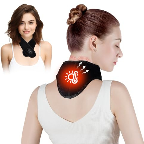 CJBIN Neck Heat Pad, Heat Pads for Neck and Shoulder Pain Relief, USB Heated Neck Warmer for Pain, with 3 Levels Heat & Massage, Electric Neck and Shoulder Heat Pad for Men Women Elderly (Black)