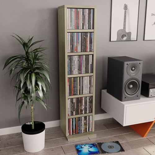 Iiaky CD-Schrank CD StäNder DVD Cabinet CD-Regal Sonoma-Eiche 21x20x88 cm Holzwerkstoff