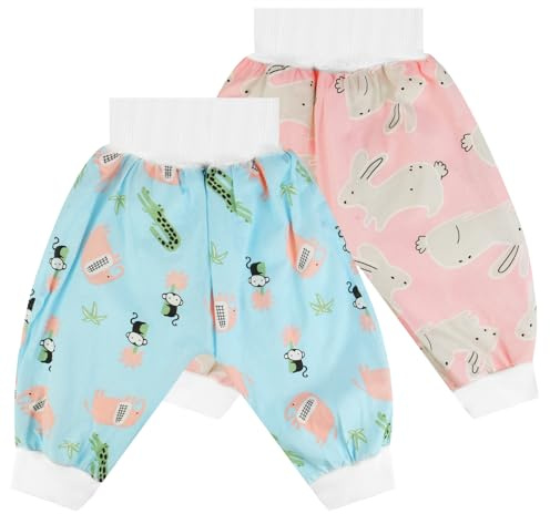 Aolso Pantalones de Entrenamiento Algodón para Bebé, 2 Piezas Pantalones para Pañales Bebé Reutilizables, Chica Ropa Interior para el Entrenamiento al Orinal para Niñas Niños