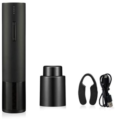 QTANZIQI Apri di Vino Elettrico, apribottiglie di Vino, Kit di Apertura del Vino a cordone Ricaricabile di cavatappi con Tappo da Vino sottovuoto, Nero